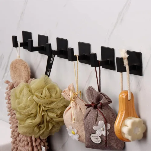 Miniatura 3 de Gancho para Toallas de Baño, Paquete de 6 Ganchos Cuadrados Autoadhesivos para Abrigos, Gancho Resistente para Bata Sin Perforaciones, Colgador
