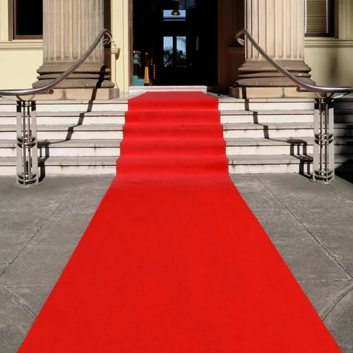 Miniatura 2 de Preboun Alfombra roja de 2.6 x 30 pies para fiesta, alfombra de pasillo de 120 GSM con cinta de fieltro para Halloween, Navidad, Acción de Gracias