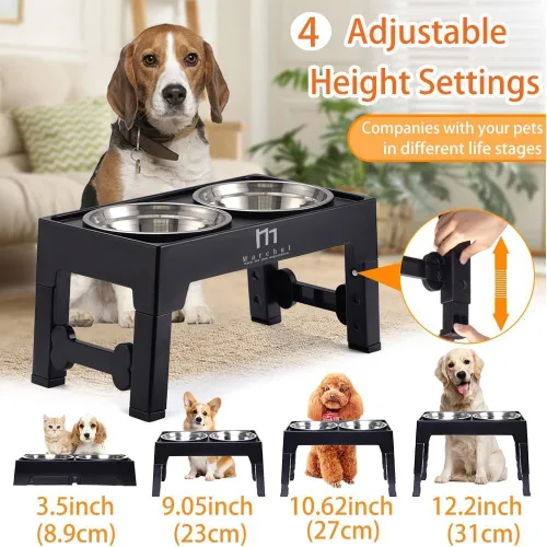 Miniatura 3 de Marchul Cuencos elevados para perros, cuencos elevados de agua para alimentos para perros con 2 cuencos gruesos de acero inoxidable, 4 alturas