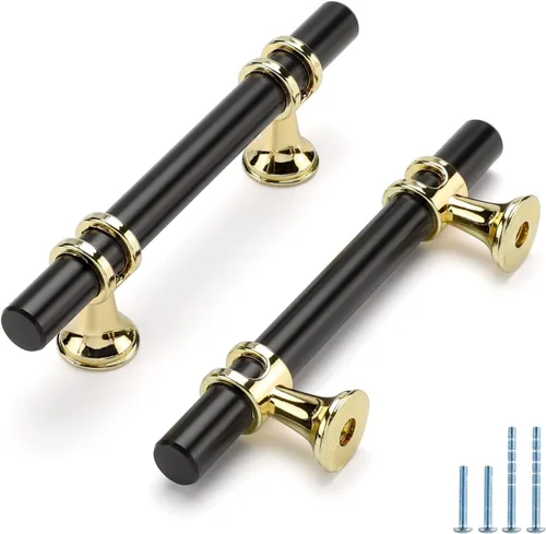 Miniatura 14 de Paquete de 5 Tiradores de Gabinetes de Cocina Níquel Cepillado y Oro Tiradores de Gabinetes 3-3/4 Pulgadas Tiradores Plateado Oro para Tocador Baño