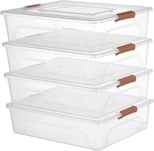 Miniatura 16 de novelinks Contenedores de almacenamiento apilables transparentes con tapa, cajas de almacenamiento de plástico duradero para oficina en casa