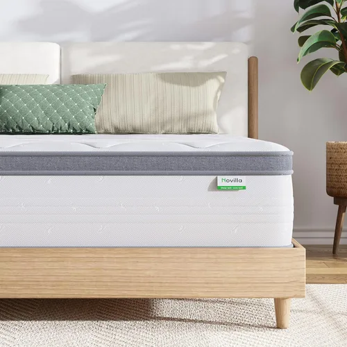 Novilla Colchón híbrido tamaño Queen de 10 pulgadas en caja, colchón de resortes interiores de bolsillo Queen para aislamiento de movimiento, alivio