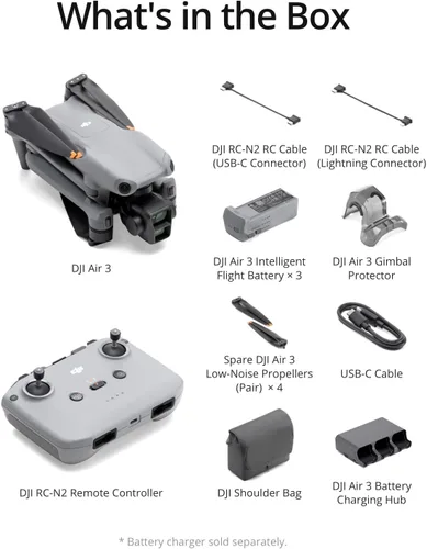 Miniatura 5 de DJI Air 3 Fly More Combo con control remoto RC-N2, dron con cámara 4K, cámaras primarias duales, 3 baterías para tiempo de vuelo prolongado, foto