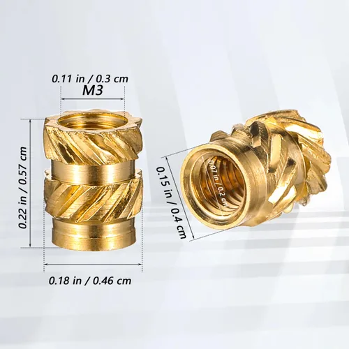 Miniatura 7 de iplusmile 100 piezas de insertos roscados M3 para impresión 3D, insertos de latón de 0.224 x 0.181 in, tuercas moleteadas para moldeo por inyección