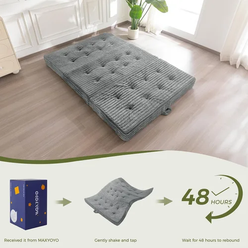 Miniatura 7 de MAXYOYO Colchón plegable con asas, colchón de piso de 6 pulgadas, sofá cama de triple pliegue, cama plegable de pelo sintético suave con relleno