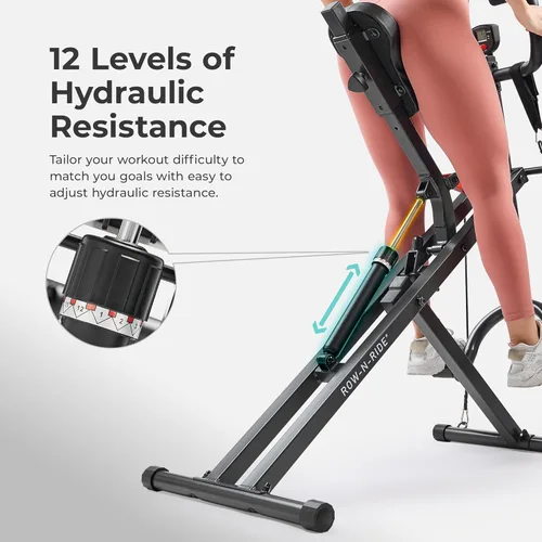 Miniatura 4 de Sunny Health & Fitness Row-N-Ride PRO, máquina de sentadillas completa para todo el cuerpo con banda de resistencia opcional, fácil de instalar