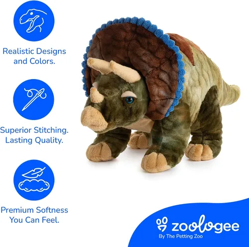 Miniatura 7 de The Petting Zoo Triceratops - Peluche de peluche, regalo para niños, animales de dinosaurio, juguete de peluche de dinosaurio Triceratops, 16