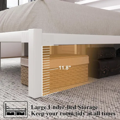 Miniatura 5 de LoVinson Base de cama tamaño King, base de cama de plataforma resistente con base de metal fuerte, almacenamiento debajo de la cama, base de Blanco