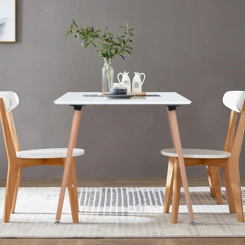 Miniatura 7 de Mesa de comedor cuadrada de 31.5 pulgadas para 2-4 personas, mesa blanca funcional moderna con patas de madera para el hogar, oficina, cocina, Blanco