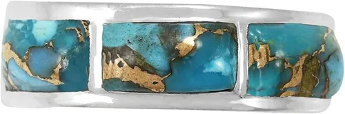 Miniatura 3 de Anillo turquesa de plata de ley 925 con piedras preciosas auténticas, tamaño 6 a 11