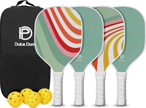 Miniatura 18 de Dulce DOM Juego de 2/4 palas de pickleball aprobadas por USAPA, 4 bolas de pickleball para interiores y exteriores, raqueta de superficie de fibra