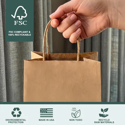 Miniatura 5 de METRONIC Bolsas de papel marrón de 10 x 5 x 13 pulgadas, 50 unidades, bolsas de regalo de papel kraft de tamaño mediano con asas, bolsa de papel