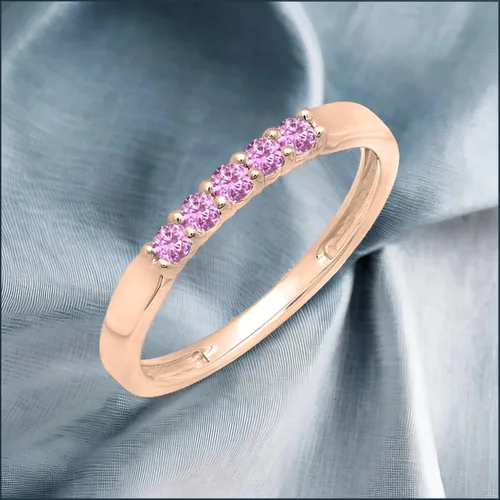Miniatura 118 de Dazzlingrock Collection Anillo de boda redondo de 5 piedras preciosas o diamantes para mujer en oro macizo de 10 K/14 K/18 K