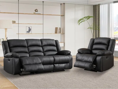 Miniatura 6 de EBELLO Juego de sofá reclinable manual de piel sintética, sofá reclinable de 3 asientos, juego de muebles de sofá para sala de estar, color negro