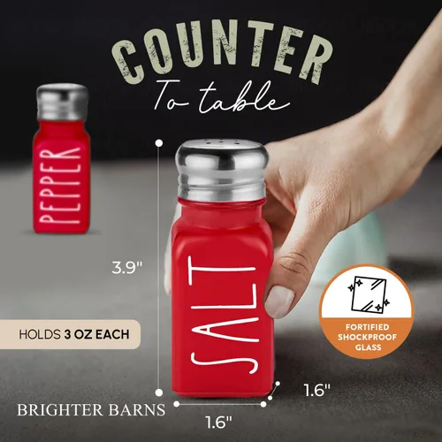 Miniatura 3 de Juego de Saleros y Pimenteros Rojos de Brighter Barns - Decoración Moderna de Cocina de Granja para Hogar, Restaurantes y Bodas - Lindos
