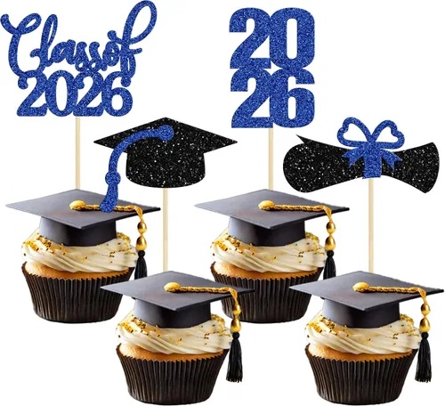 Miniatura 14 de 24 piezas 2026 decoraciones para cupcakes de graduación 2026 con purpurina clase de 2026 para graduación de graduación para felicitaciones 2026