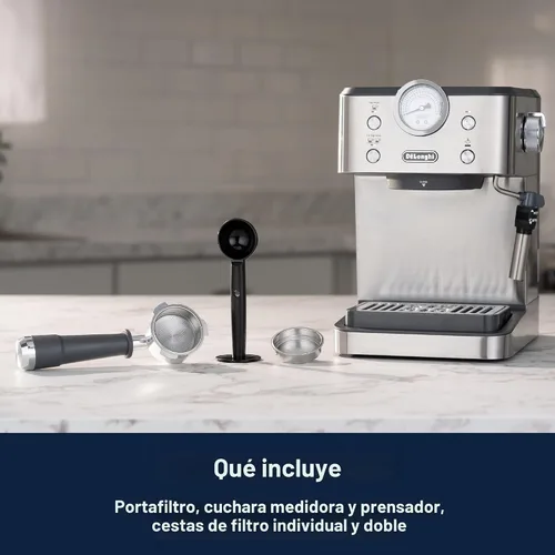 Miniatura 10 de De’Longhi Máquina de café espresso clásica con espumador de leche, bomba de 15 bares y control de temperatura - Kit de cafetera barista