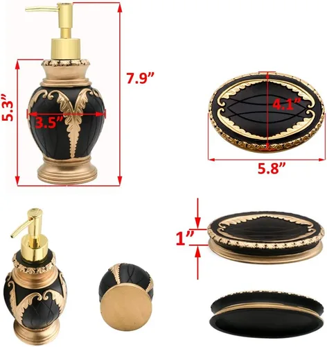 Miniatura 2 de LUANT Juego de accesorios de baño de 4 piezas, incluye vaso, soporte para cepillo de dientes, jabonera y dispensador de jabón, negro con dorado