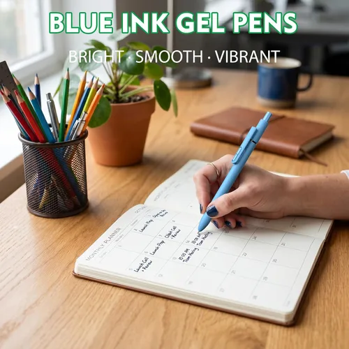 Miniatura 8 de HIACRY 8Pcs Blue Ink Gel Pens, Quick-Dry 0.7mm Fine Point Fidget Pens, Smooth Writing Journaling Pens for Note Taking, Gift for Women & Girls
