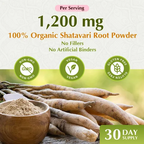 Miniatura 3 de Jiva Botanicals Shatavari Cápsulas para mujeres – 1,200 mg de polvo orgánico Shatavari para el equilibrio hormonal, salud reproductiva de la mujer