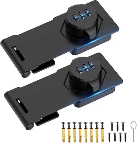 Miniatura 12 de Candados de Contraseña para Gabinete Doméstico, Cerraduras de Gabinete con Combinación, Cierre Deslizante de Seguridad para Puertas Pequeñas de Negro