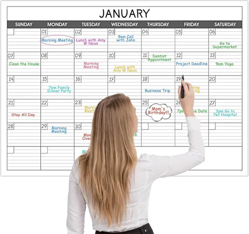 Calendario grande de borrado en seco para pared, calendario de pared de 1 mes sin fecha, 40 x 30 pulgadas, calendario laminado borrable y
