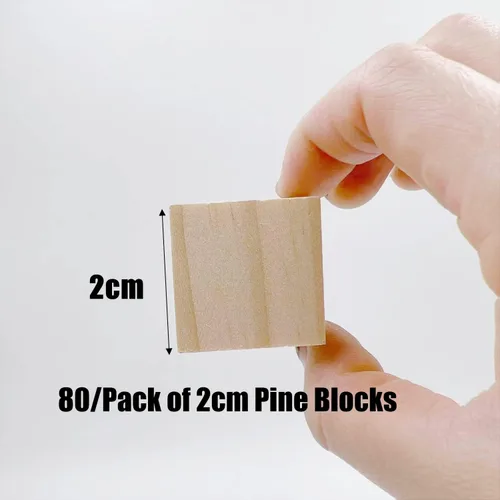 Miniatura 2 de Bloques de madera para manualidades, cubos de madera sin terminar, bloques de madera natural de 0.8 in, paquete de 80 bloques cuadrados de madera
