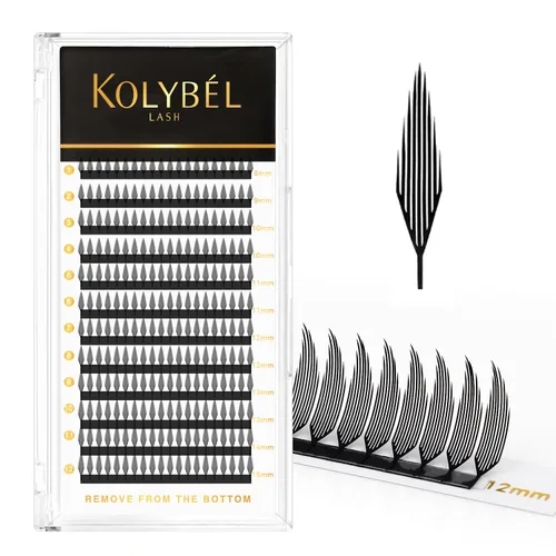 Miniatura 13 de KOLYBEL Extensión de pestañas W con floración automática, volumen 4D, pestañas postizas en abanico 0.07 C/D, rizo de visón sintético, color negro