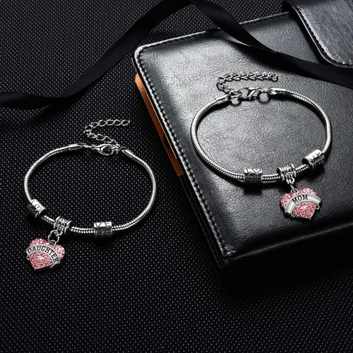 Miniatura 3 de YEEQIN Juego de 2 pulseras con dije de corazón de cristal para mamá e hija, regalo de joyería para madre e hija