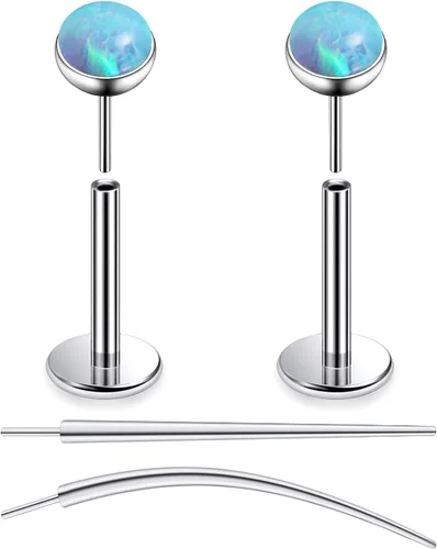 Miniatura 39 de F136 - Aretes de titanio 20/18/16G sin rosca, con parte trasera plana, multicolor, ópalo, nariz, labret Medusa Monroe, piercing con forma cónica