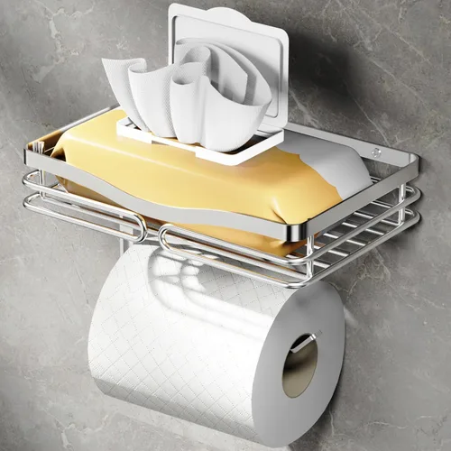 Miniatura 10 de YIGII Soporte de papel higiénico autoadhesivo – Portarrollos de papel higiénico adhesivo sin taladrar para baño, acero inoxidable cepillado Plata