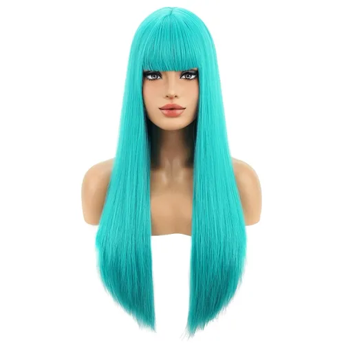 Miniatura 5 de BERON Pelucas negras de cabello largo liso con flequillo, para mujer, a la moda, resistente al calor, sintético, aspecto natural, para fiesta
