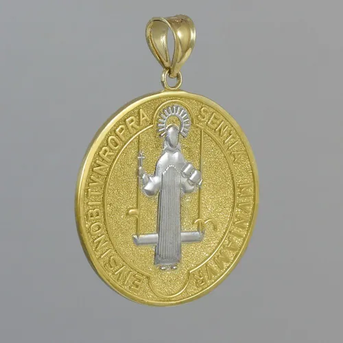 Miniatura 4 de Milagrosa Medalla de San Benito 14K Two-tone Moneda de oro colgante (Tamaño Grande)