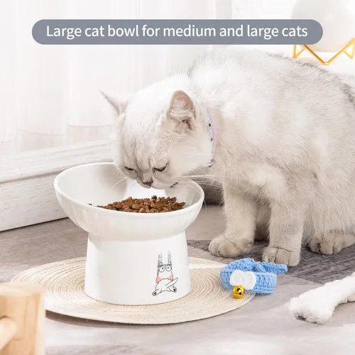 Miniatura 2 de Cuencos elevados de cerámica para gatos de 16.5 cm de ancho extra, juego de 2 cuencos inclinados para comida y agua, de porcelana, sin estrés