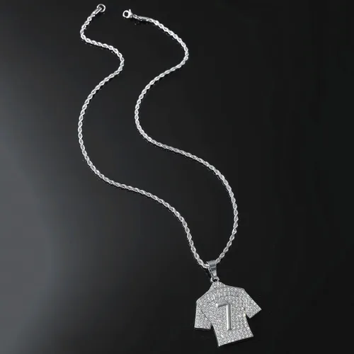 Miniatura 2 de Collar con colgante de jersey de fútbol americano helado para hombres y niños, número 7número 10número 12cuello de jersey, hiphop CR7 Mes-si Ney-mar