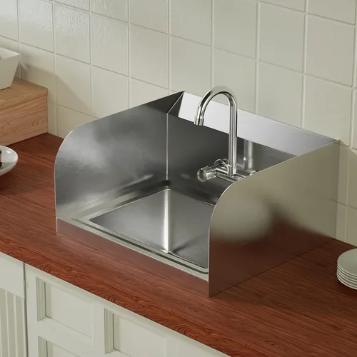 Miniatura 5 de Bonnlo Fregadero de acero inoxidable mejorado para lavado a mano con protector de salpicaduras lateral, fregadero utilitario de montaje en pared