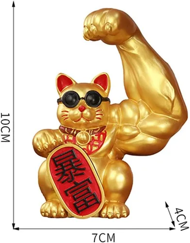 Miniatura 8 de Fenteer Muscle Arm Lucky Fortune Cat Figurine Esculturas Cabeza Abrir vigorosamente Tienda de regalos Esculturas Fortuna Riqueza Acogedora Gato