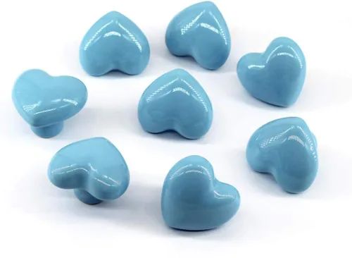 Flomore Pomo de cerámica azul para cajones de armario para habitación de niños, tirador en forma de corazón para cajones de aparador (paquete de 8