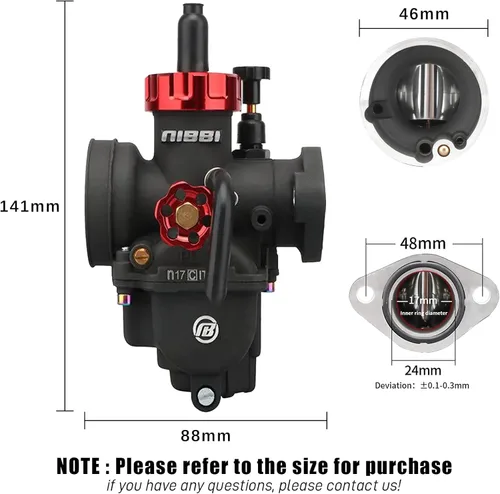 Miniatura 2 de Carburador NIBBI PE17 con filtros de aire de 48 mm, kit de carburador de 17 mm - Compatible con Dirt Bike Pit Bike Apollo TaoTao Lifan Kayo SSR