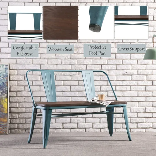 Miniatura 5 de YOLENY Banco de comedor, banco de entrada con respaldo, banco de comedor de metal de granja, banco industrial de mediados de siglo para 3 personas
