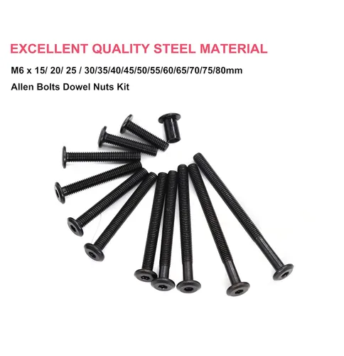 Miniatura 3 de cSeao 114 tornillos de conexión de cabeza plana M6 negro Allen, tornillos de conexión, tornillos de casquillo de casquillo, kit de tuercas