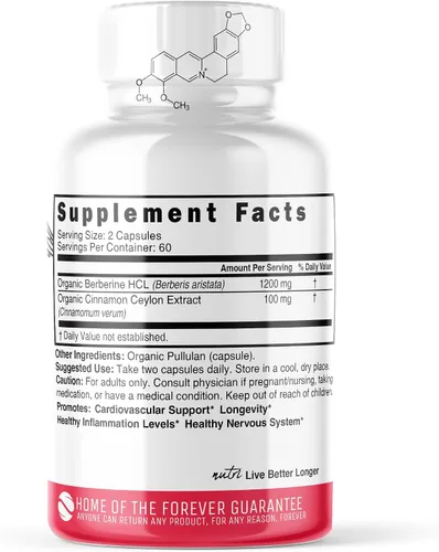 Miniatura 2 de Suplemento de dihidroberberina de 200 mg, 60 cápsulas, con canela de Ceilán orgánica, 54 veces más biodisponible que el HCL de berberina regular