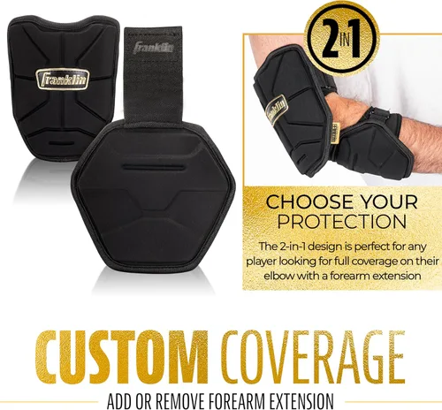 Miniatura 2 de Franklin Sports Guantes de Codo para Béisbol - Serie PRT para Adultos y Jóvenes + Protector de Codo para Béisbol y Sóftbol para Batear Negro/Dorado