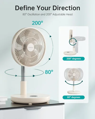 Miniatura 6 de TriPole Ventilador de Pedestal Plegable de 12" Portátil Recargable con Batería con Control Remoto, Configuración de Temporizador, Altura Ajustable
