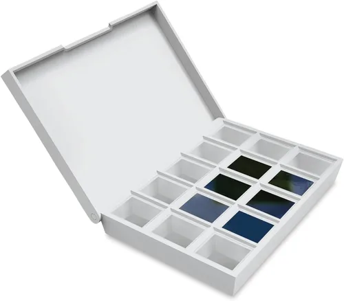 Daniel Smith Acuarela vertida a mano, medias sartenes, juego de azules con 6 medias sartenes de acuarela, 9 medias bandejas vacías, 1 estuche de