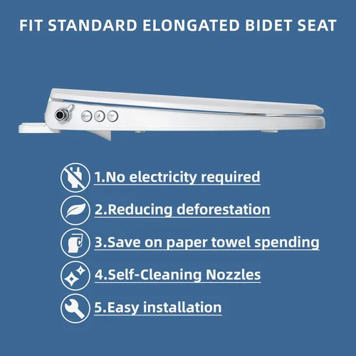 Miniatura 4 de Clirass Asiento de Inodoro con Bidé, Asiento de Inodoro Alargado de Cierre Suave, Control de Botón para Lavado Femenino/Posterior, Control