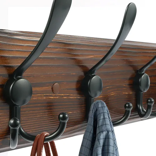 Miniatura 2 de Perchero de pared rústico para sombreros de 16.8 pulgadas con 5 ganchos triples para colgar abrigos, bolsos, toallas