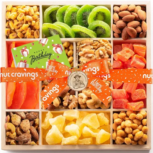 Miniatura 14 de NUT CRAVINGS - Cesta de regalo con arreglo floral de frutas secas navideñas en cesta de regalo de madera en forma de manzana + bandeja (9 surtido)