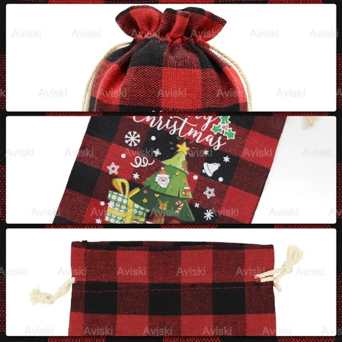 Miniatura 3 de 72 bolsas de regalo navideñas medianas de algodón con cordón de cuadros búfalo, bolsas de dulces navideños de algodón, bolsas pequeñas de tela Medio