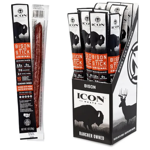Miniatura 18 de ICON Meats Palitos de carne de bisonte y cerdo, barbacoa con miel, paquete de 24 bocadillos ricos en proteínas, bajo en azúcar, palitos de carne